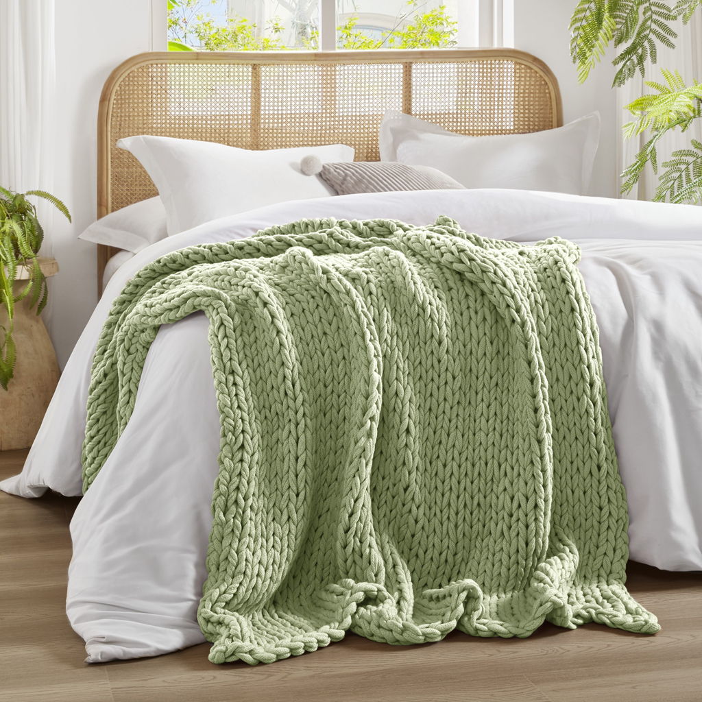 Chunky Double Knit - Handmade Throw - Sage Green Madison Park