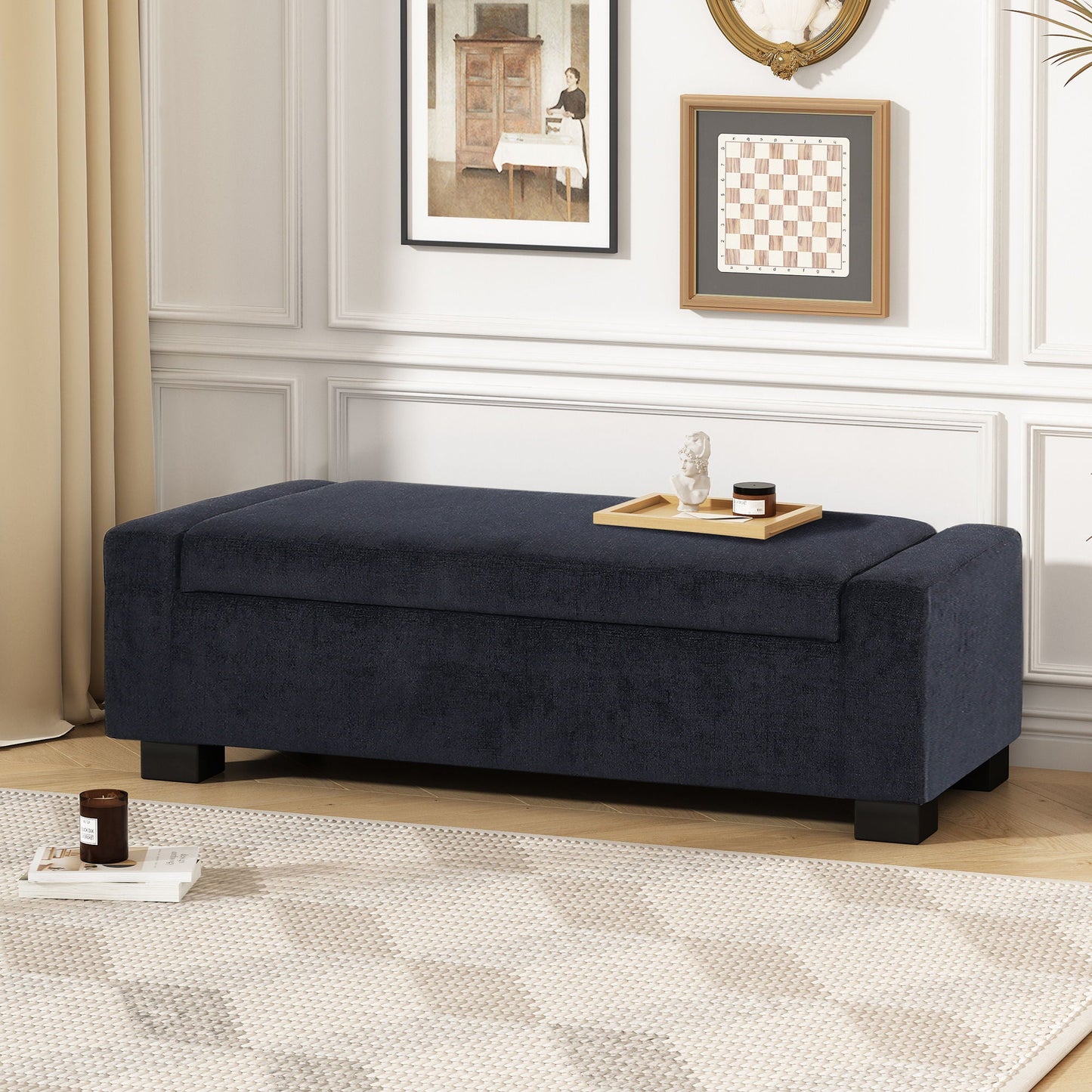 Textured Fabric Ottoman Bench With Hinged Lid Noble House