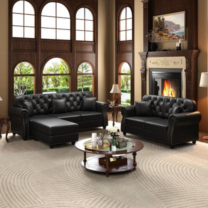 Upholstered Sofa With Nailhead Trim, Rolled Armrests With Ottoman Home Essentials