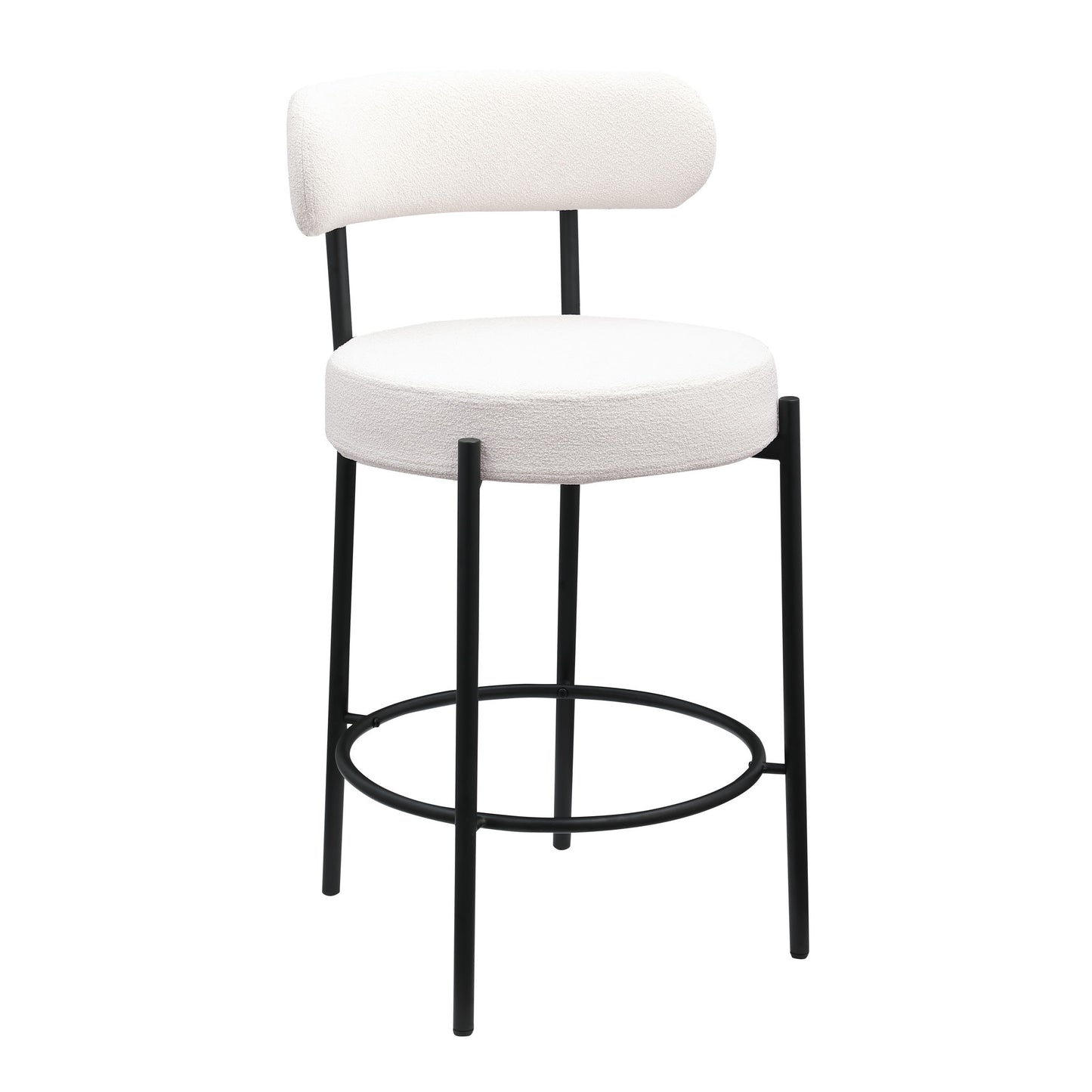Modern Sherpa Counter Height Stools, Uphsoltered Seat Height Barstools With Brushed Brass Metal Legs Round Low Back Kitchen Stools With Footrest For Dining Room (Set of 2) Home Essentials