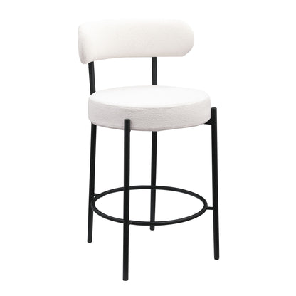 Modern Sherpa Counter Height Stools, Uphsoltered Seat Height Barstools With Brushed Brass Metal Legs Round Low Back Kitchen Stools With Footrest For Dining Room (Set of 2) Home Essentials
