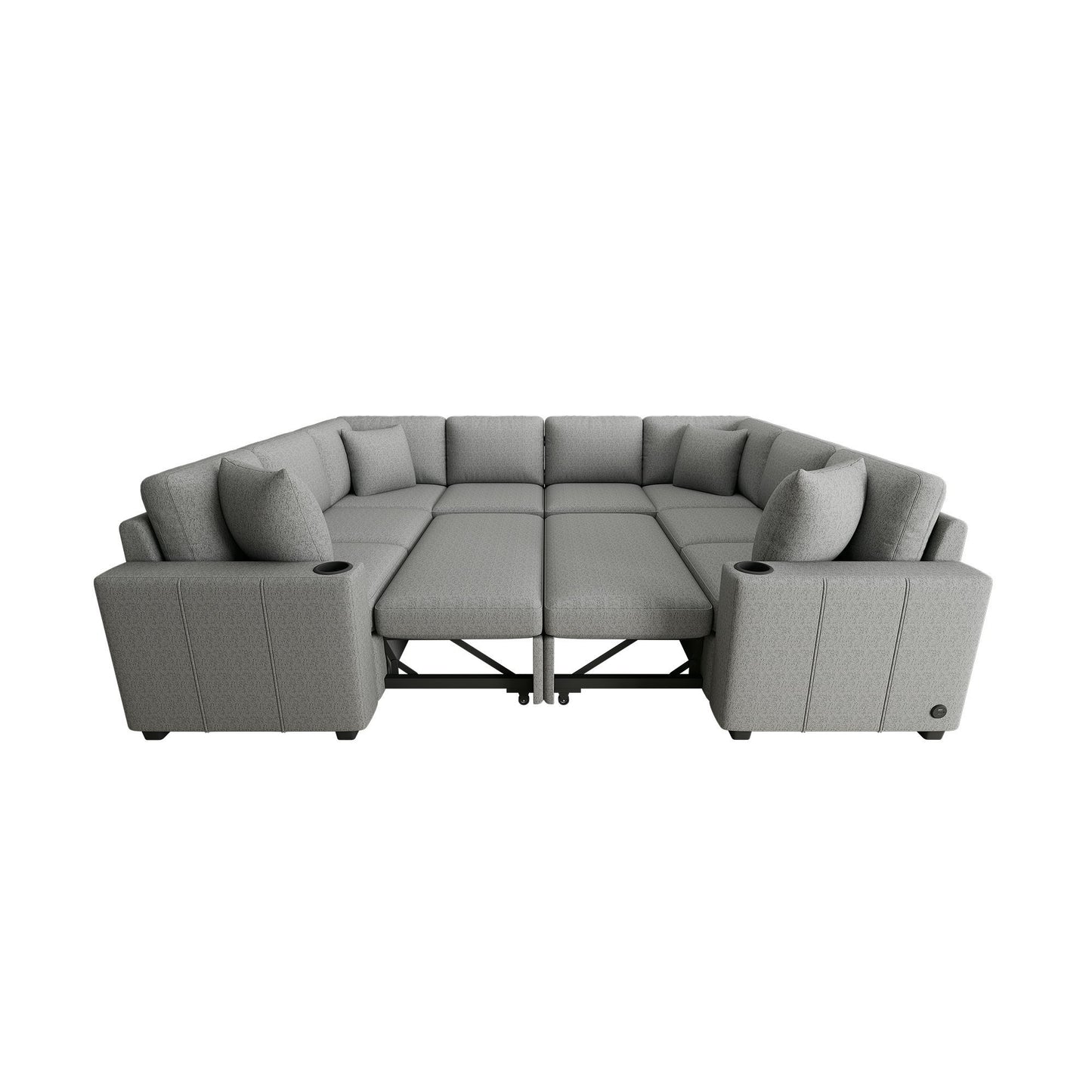 Modern U-Shaped Sectional Sofa Convertible Pull-Out Sofa Bed With USB Ports And Cup Holders Hearth and Haven
