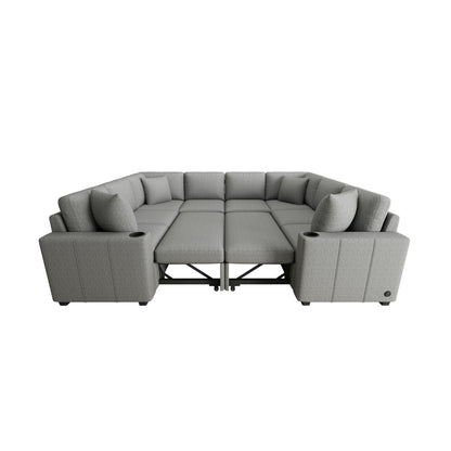 Modern U-Shaped Sectional Sofa Convertible Pull-Out Sofa Bed With USB Ports And Cup Holders Hearth and Haven