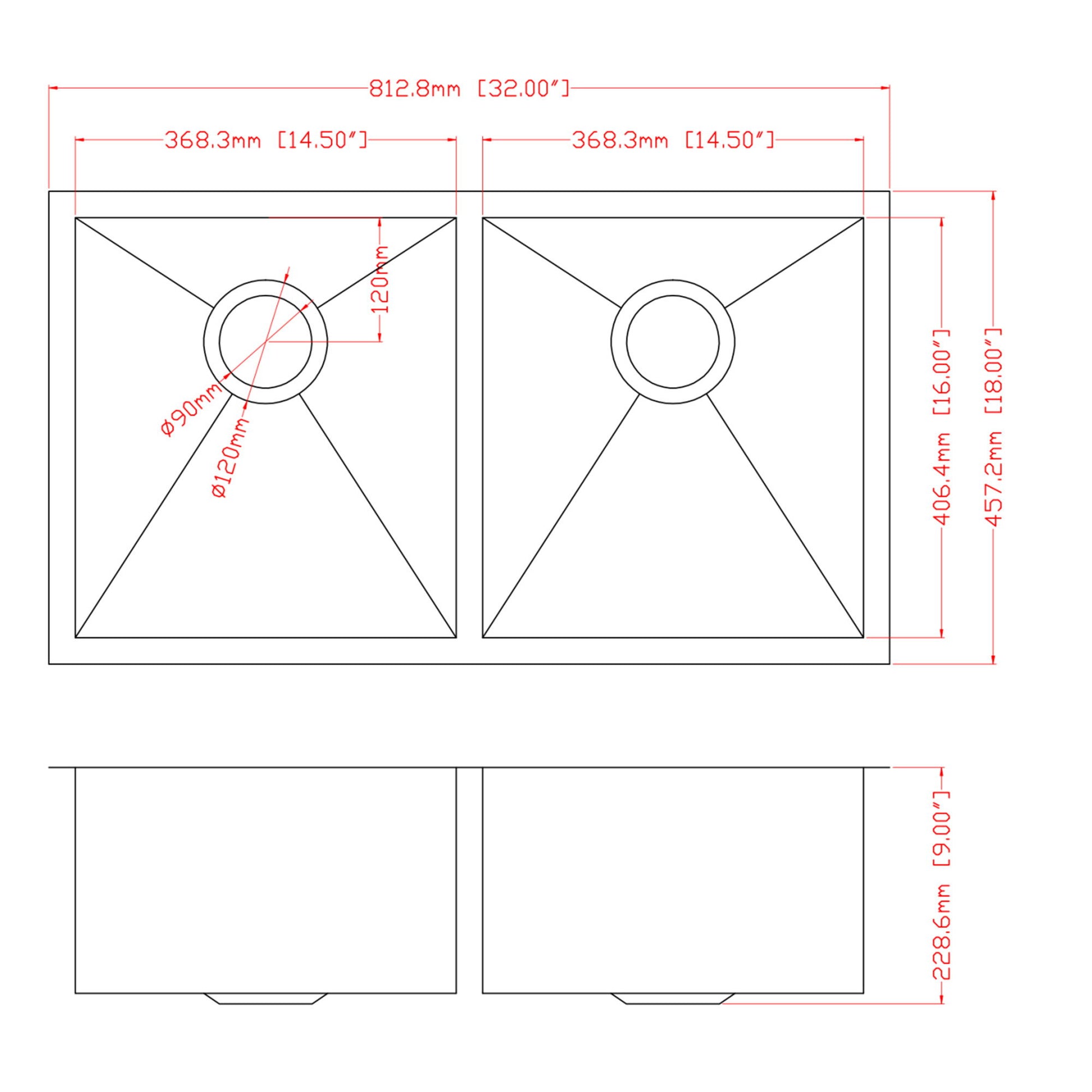 16 Gauge Undermount Double Bowl Kitchen Sink With 9" Deep Bowls - Brushed Nickel Daily Nest