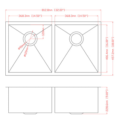 16 Gauge Undermount Double Bowl Kitchen Sink With 9" Deep Bowls - Brushed Nickel Daily Nest