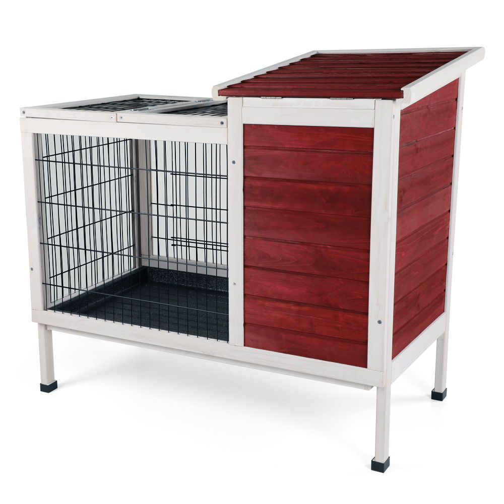 Two Tier Wooden Indoor / Outdoor Rabbit Cage For Small Animals With Runway And Leak-Proof Plastic Tray Daily Nest