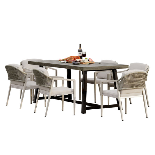 7 Pieces Modern Outdoor Dining Set With Acacia Wood Table And Chairs Noble House