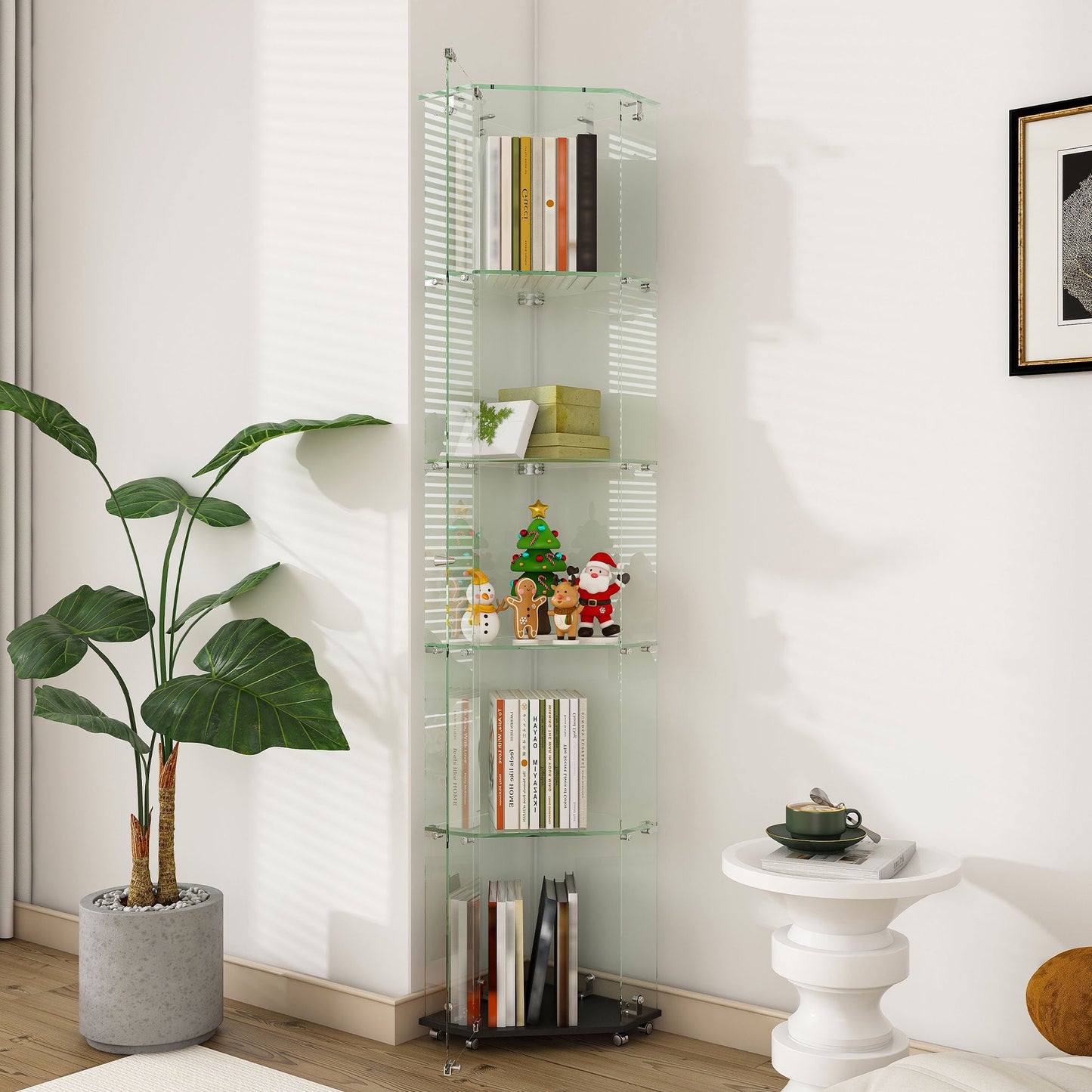 5 Tier Diamond Glass Display Case With 5 Dynamic LED Modes - Black Home Essentials