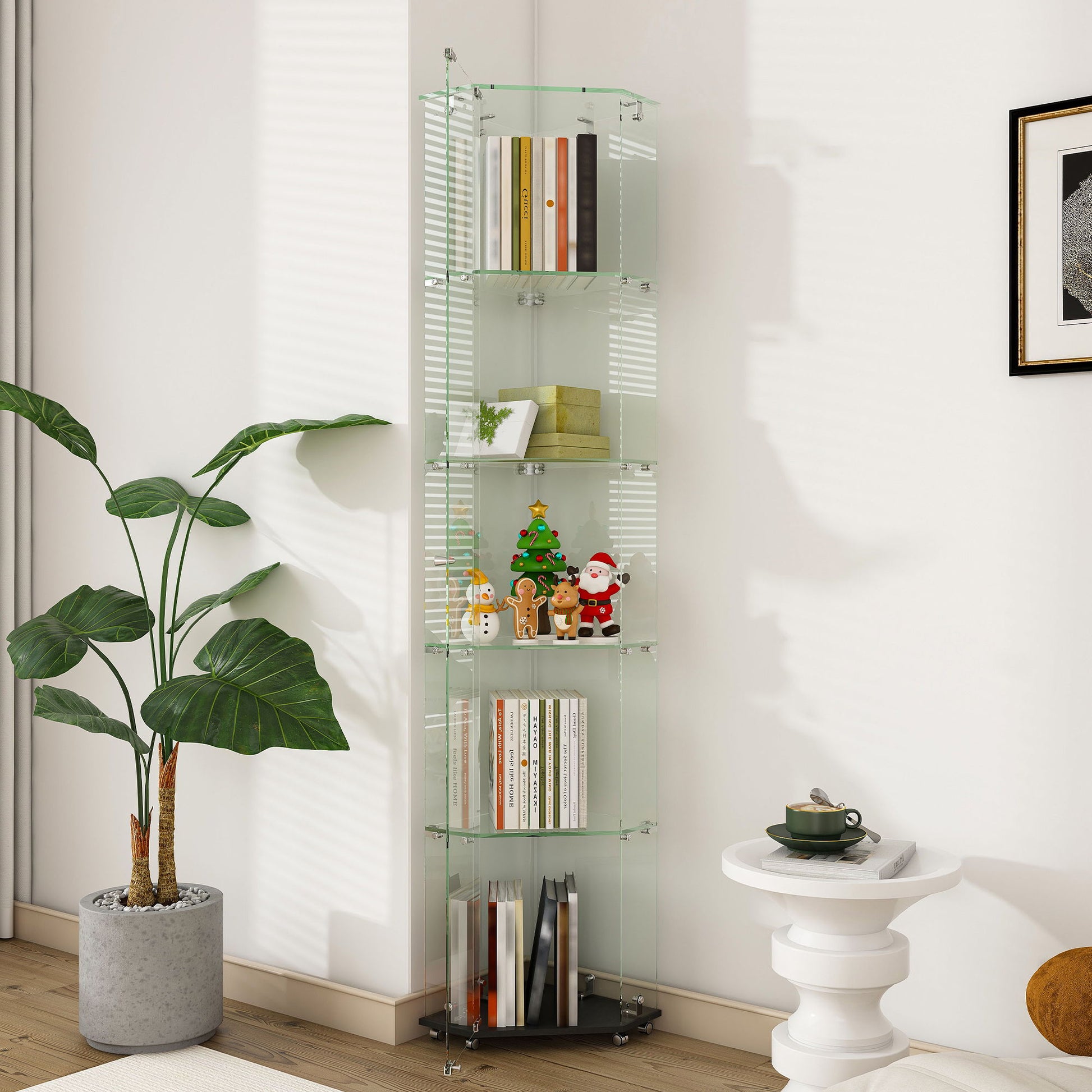 5 Tier Diamond Glass Display Case With 5 Dynamic LED Modes - Black Home Essentials