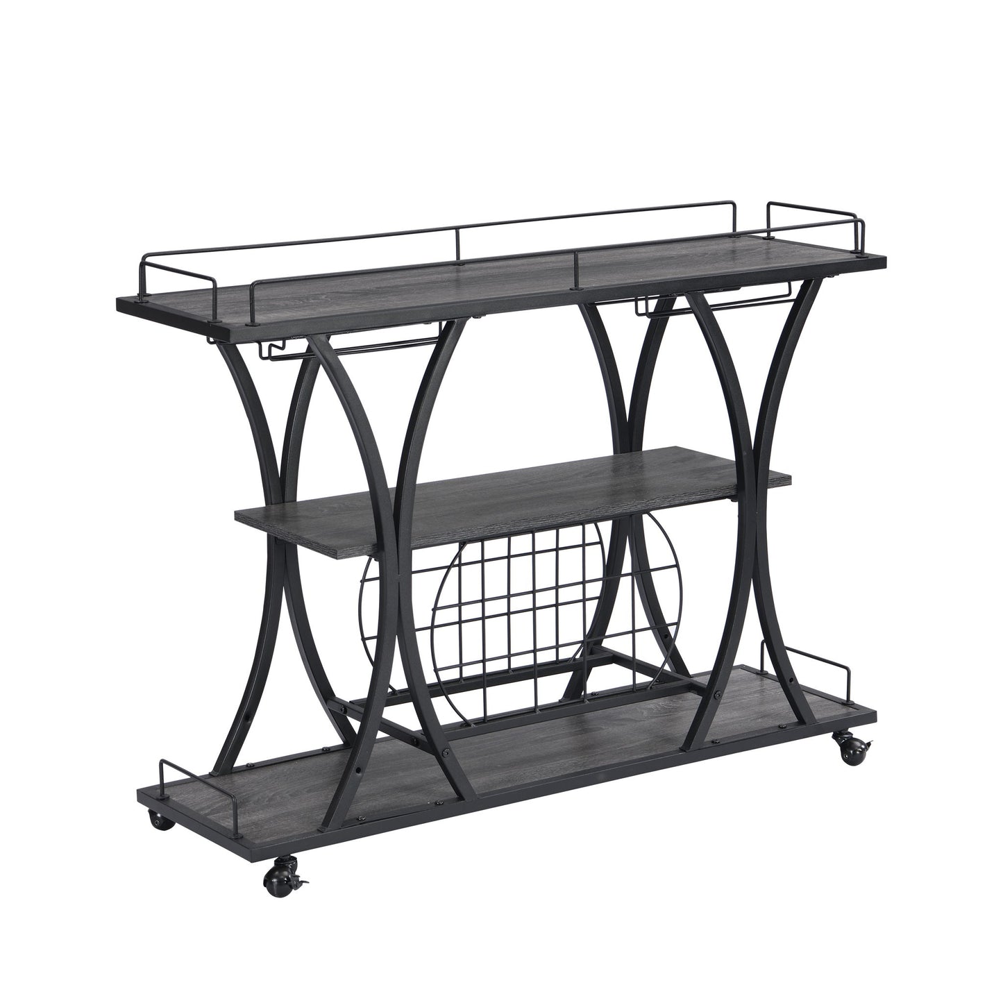 Industrial Bar Cart Kitchen Bar & Serving Cart For Home With Wheels 3 Tier Storage Shelves - Black / Gray Home Essentials