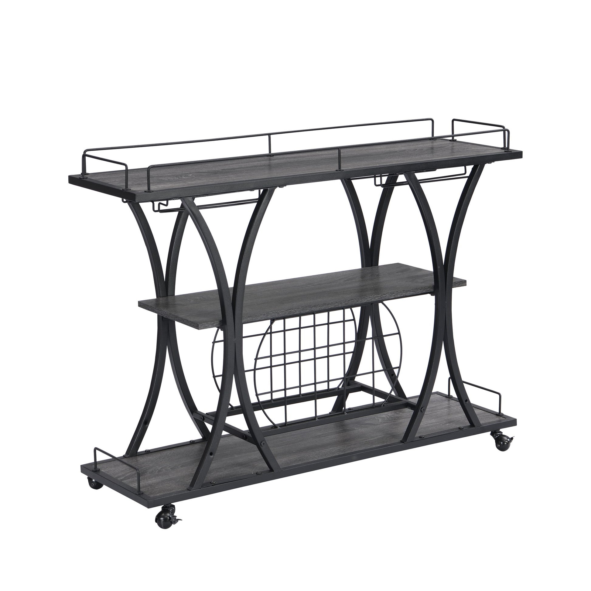 Industrial Bar Cart Kitchen Bar & Serving Cart For Home With Wheels 3 Tier Storage Shelves - Black / Gray Home Essentials
