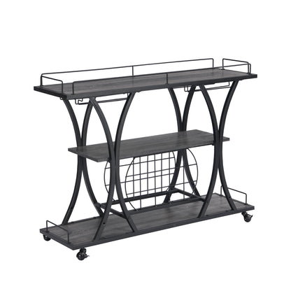 Industrial Bar Cart Kitchen Bar & Serving Cart For Home With Wheels 3 Tier Storage Shelves - Black / Gray Home Essentials