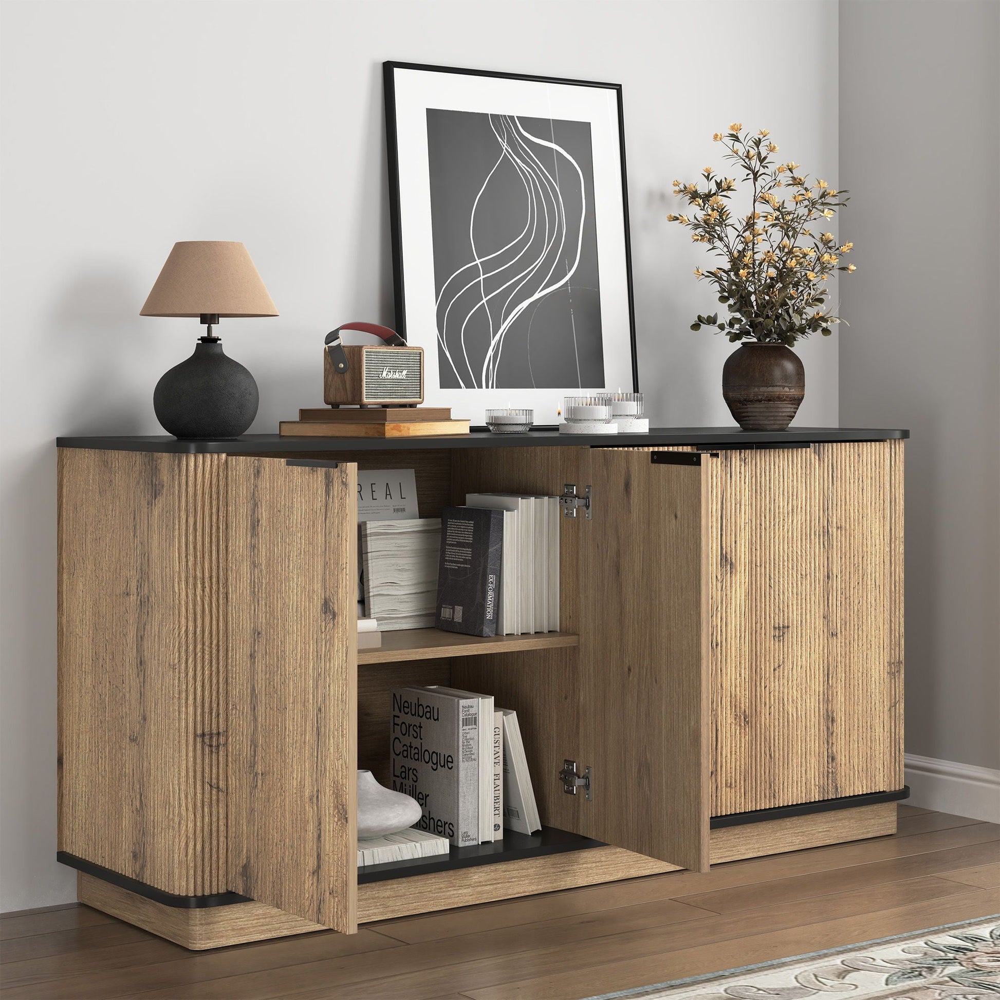 Multi Functional Sideboard, An Ideal Choice For TV And Tableware Storage In Modern Homes - Black Home Essentials