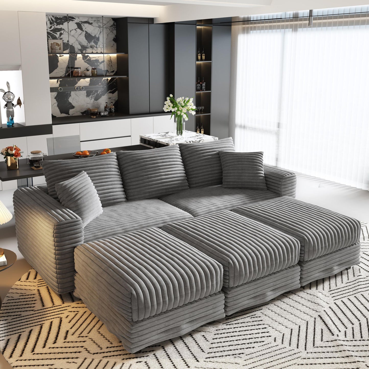 Convertible Deep Seat Sofa With Soft Pillows And Ottomans Home Essentials