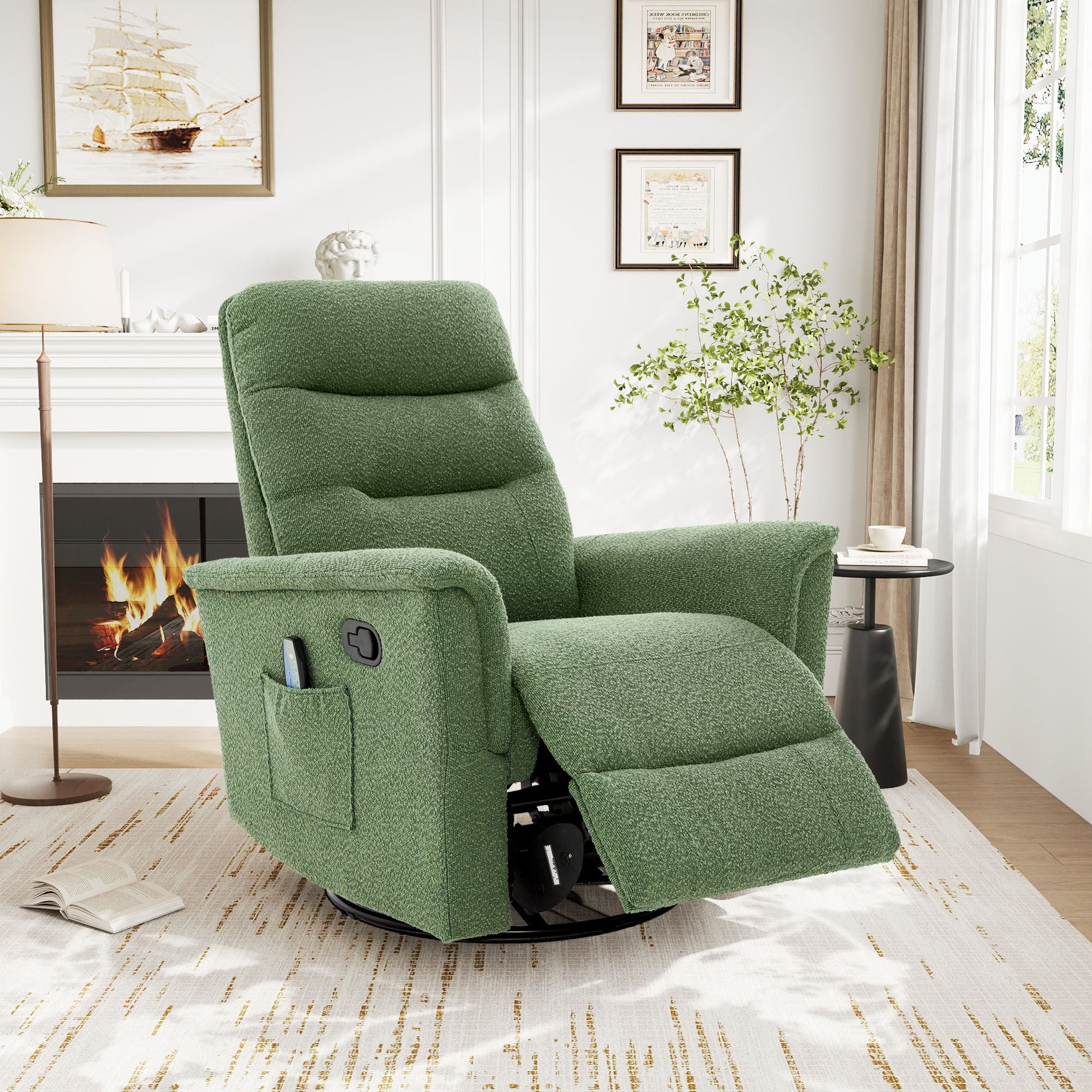 Manual Recliner Chair With 8 Point Massage And Swivel Function Noble House