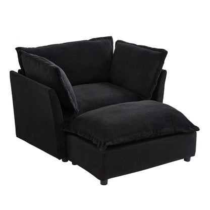 Modern Cozy Upholstered Armchair Sofa With Movable Ottoman Hearth and Haven