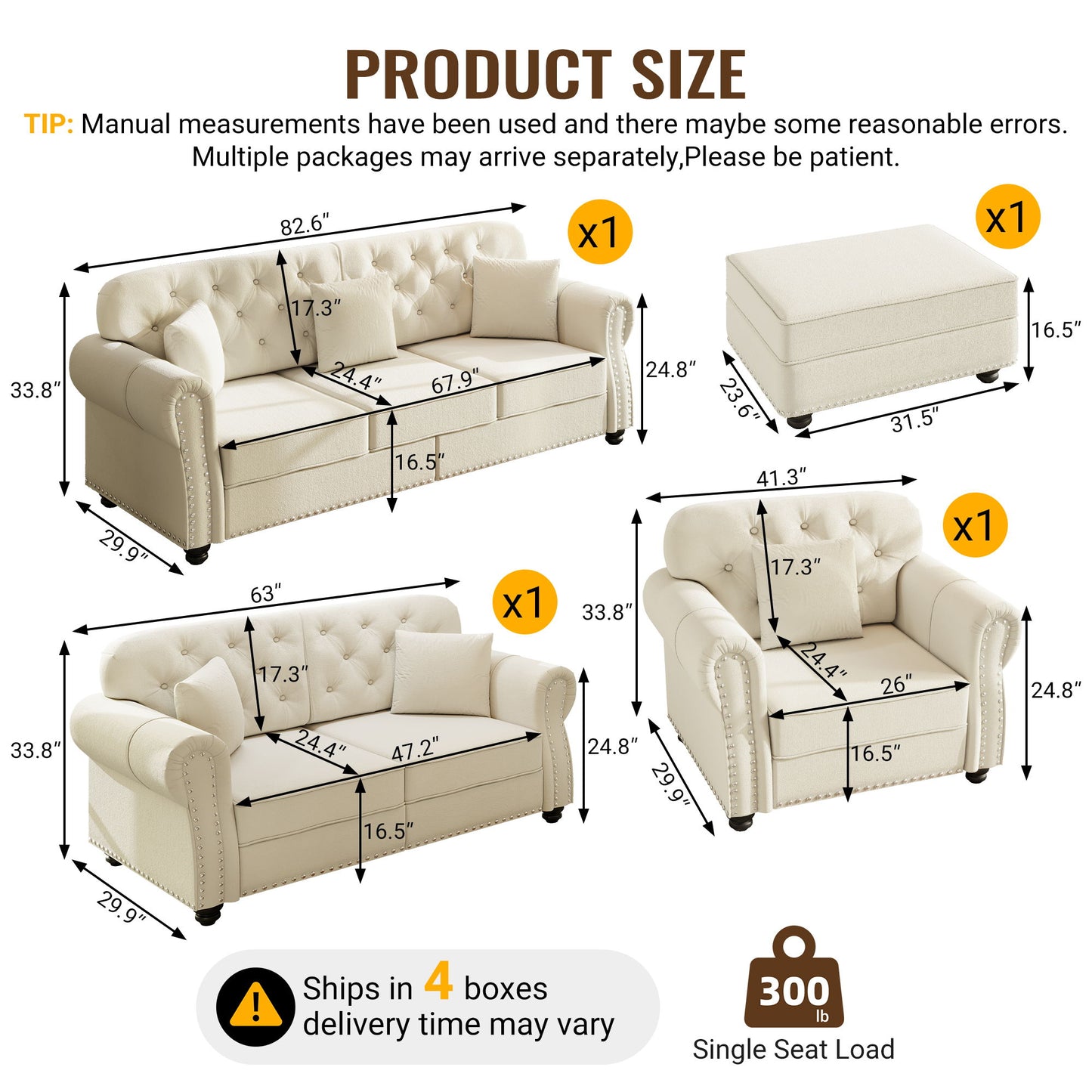 Upholstered Sofa Set With Nailhead Trim And Rolled Armrests, Includes Pillows Home Essentials