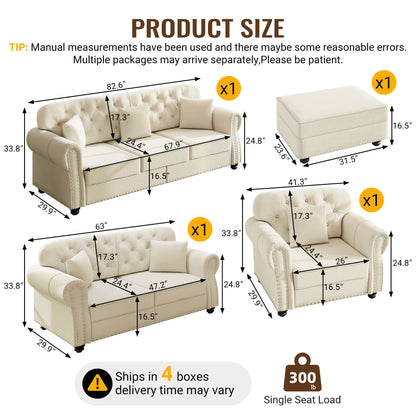 Upholstered Sofa Set With Nailhead Trim And Rolled Armrests, Includes Pillows Home Essentials