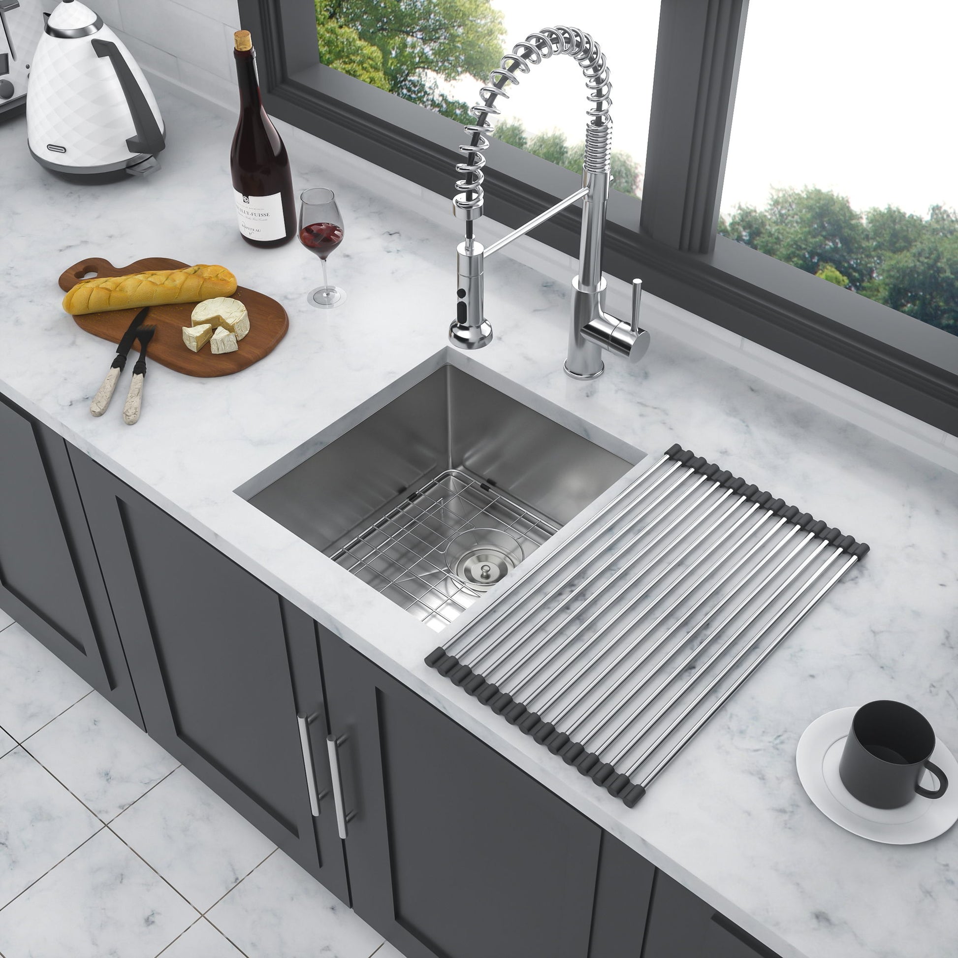Modern Undermount Stainless Steel Kitchen Sink 16 Gauge, Deep Single Bowl Daily Nest