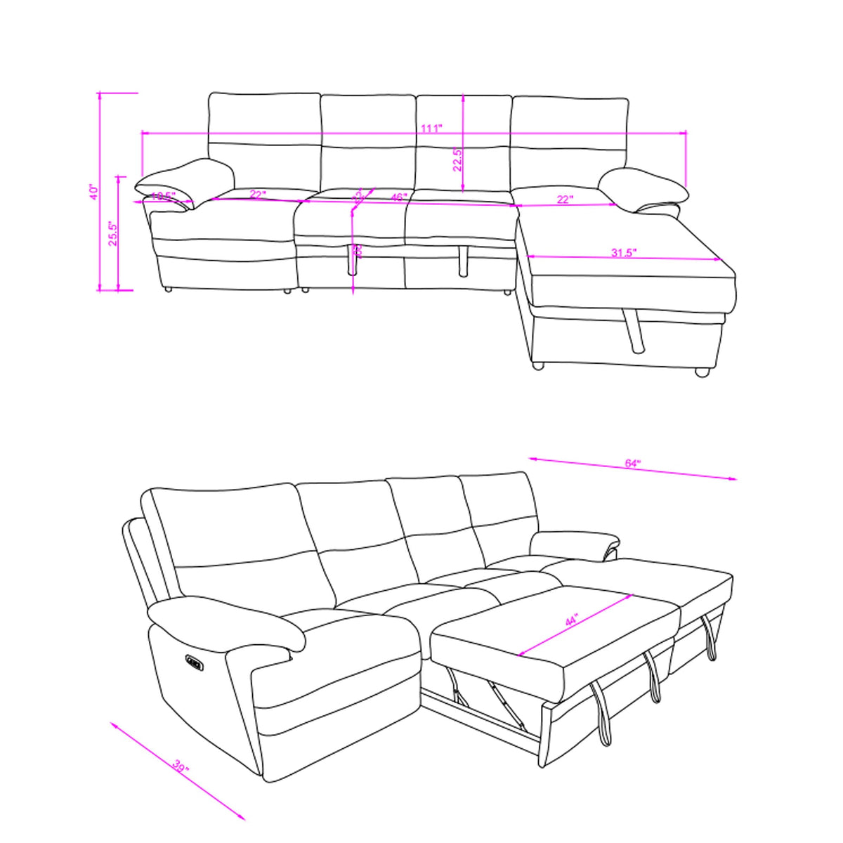 Sectional Sofa With Power Recline, USB Charging, And Storage Chaise - Gray Global Furniture USA