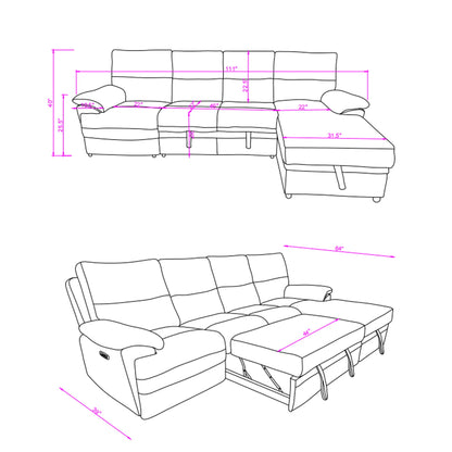 Sectional Sofa With Power Recline, USB Charging, And Storage Chaise - Gray Global Furniture USA
