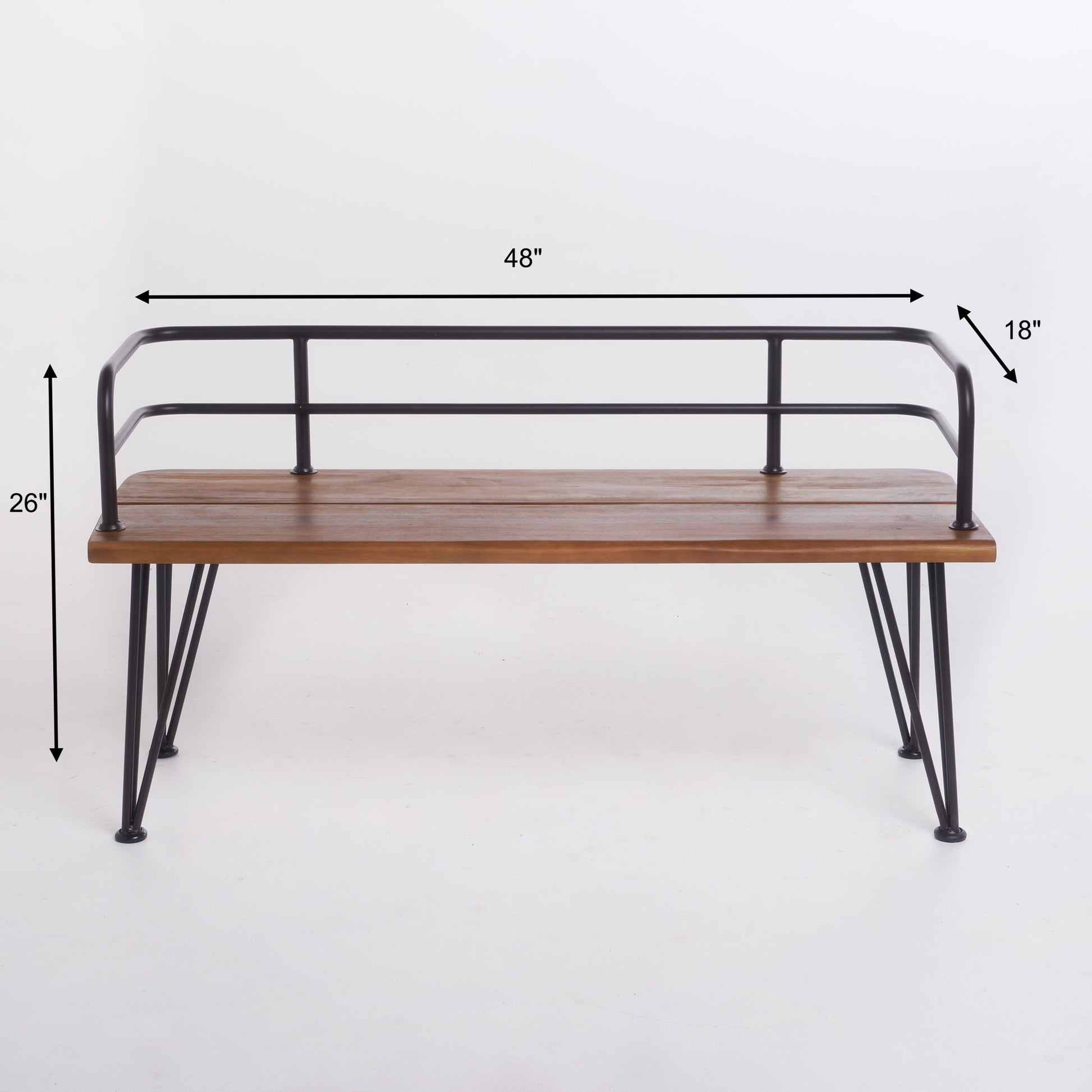 Outdoor Bench With Powder Coated Iron Frame - Teak Noble House