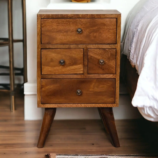 4 Drawer Multi Bedside Table - Chestnut Artisan Furniture