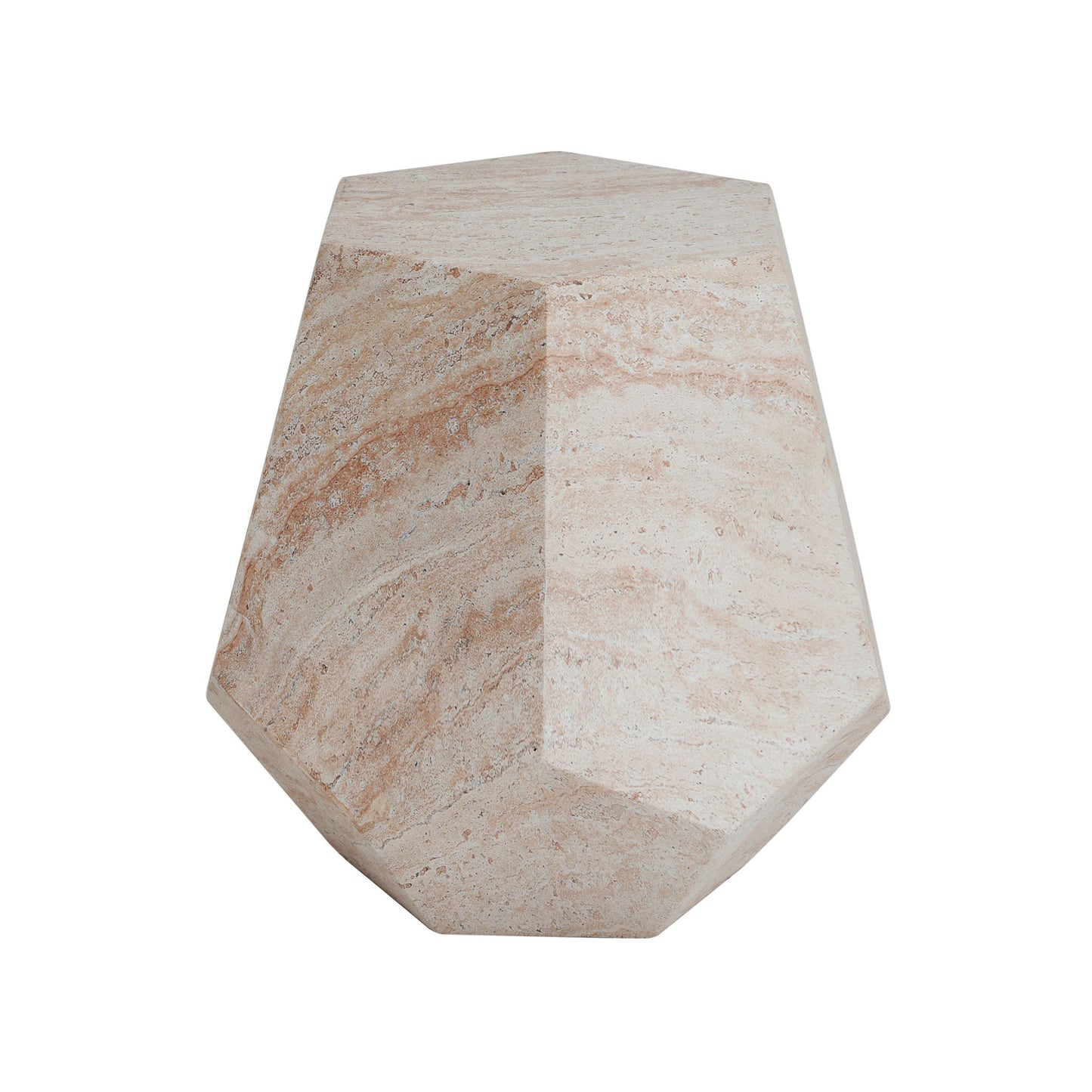 Outdoor / Indoor Lightweight Concrete Side Table, Hexagonal Round Travertine Accent Table - Beige Noble House