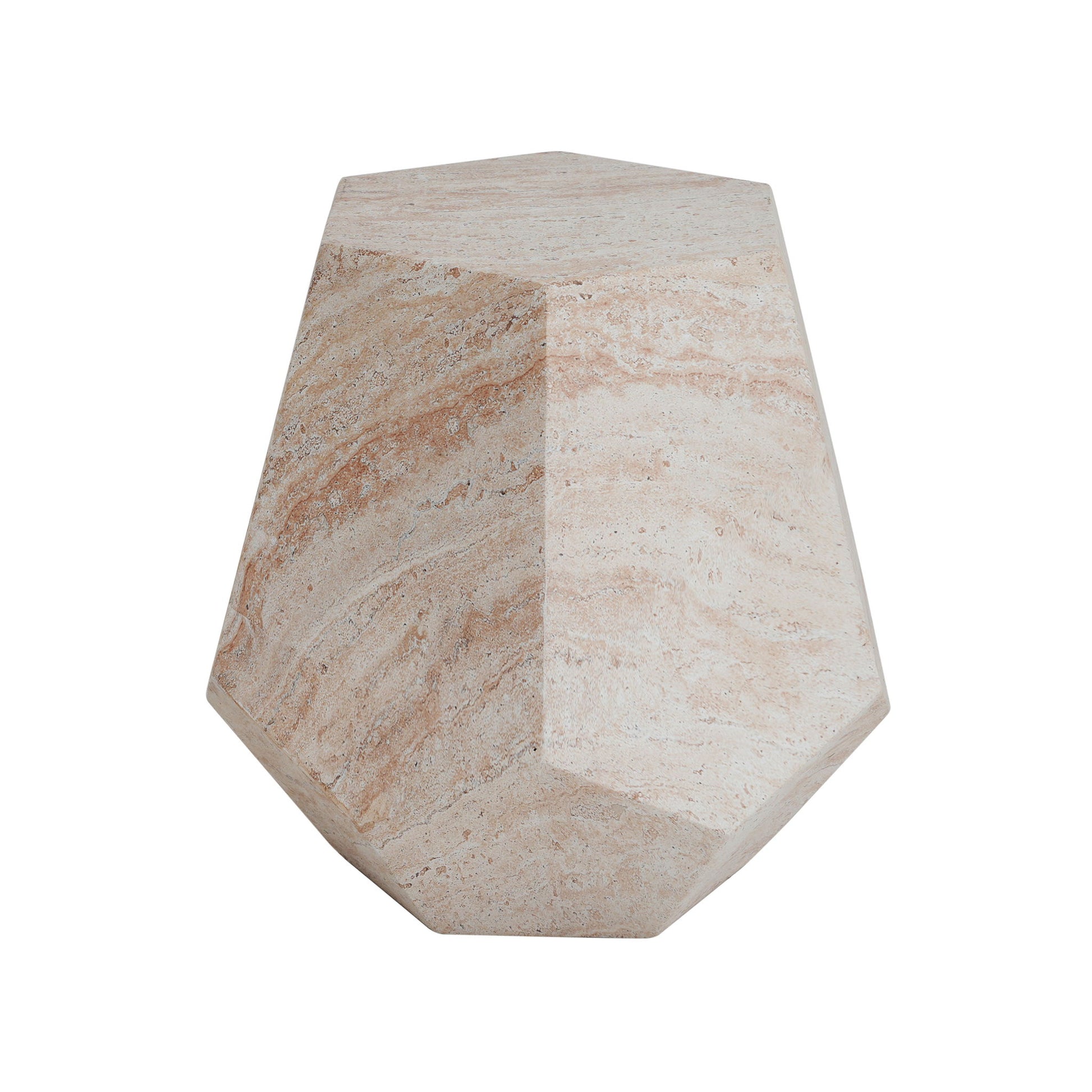 Outdoor / Indoor Lightweight Concrete Side Table, Hexagonal Round Travertine Accent Table - Beige Noble House