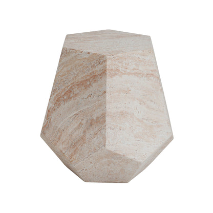 Outdoor / Indoor Lightweight Concrete Side Table, Hexagonal Round Travertine Accent Table - Beige Noble House