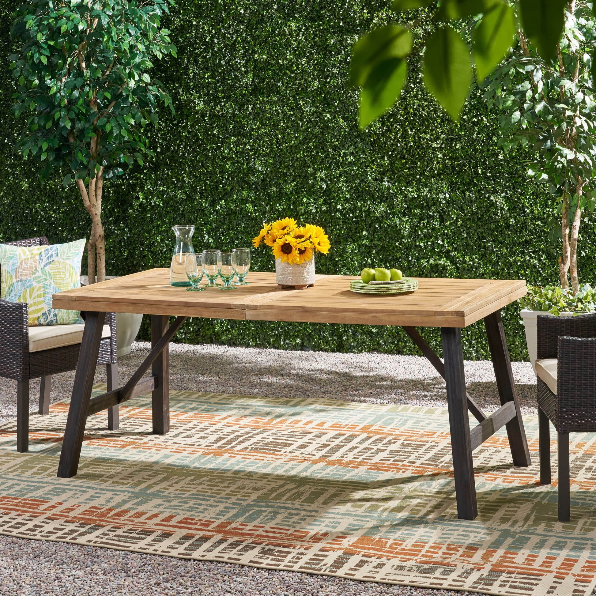 Outdoor Weather Resistant Dining Table With Slat Panel Design - Natural / Gray Noble House
