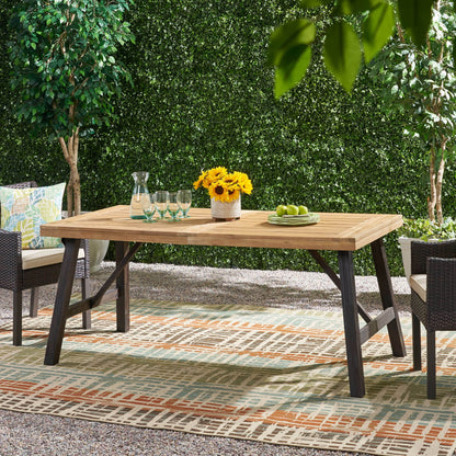 Outdoor Weather Resistant Dining Table With Slat Panel Design - Natural / Gray Noble House