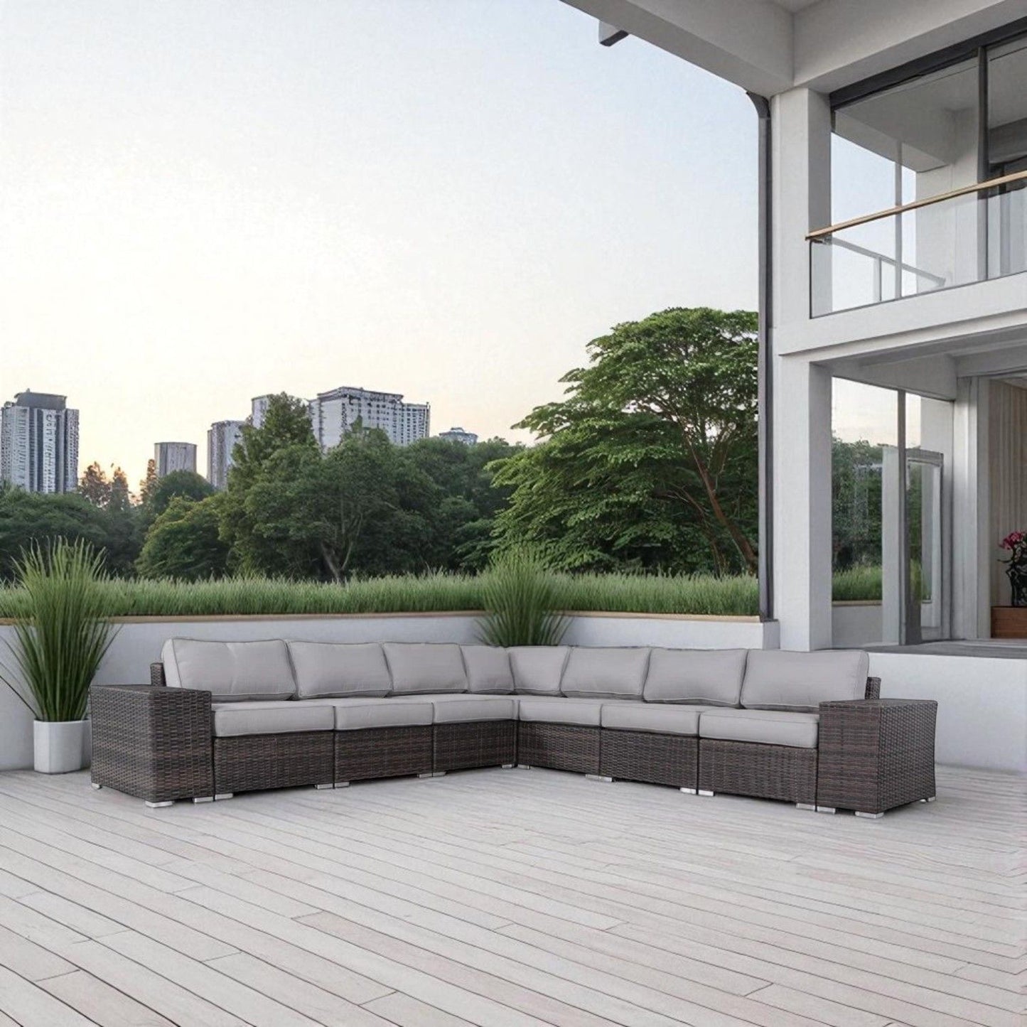 Rattan Sectional Sofa Set With Cushions LSI Patio Furniture