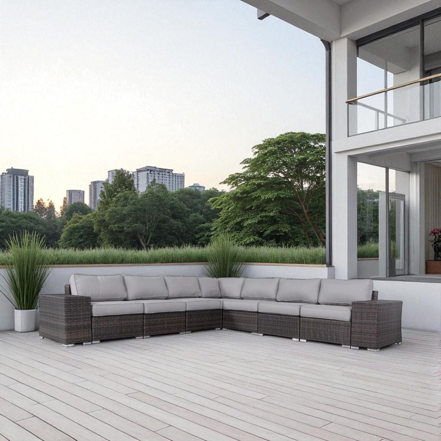 Rattan Sectional Sofa Set With Cushions LSI Patio Furniture