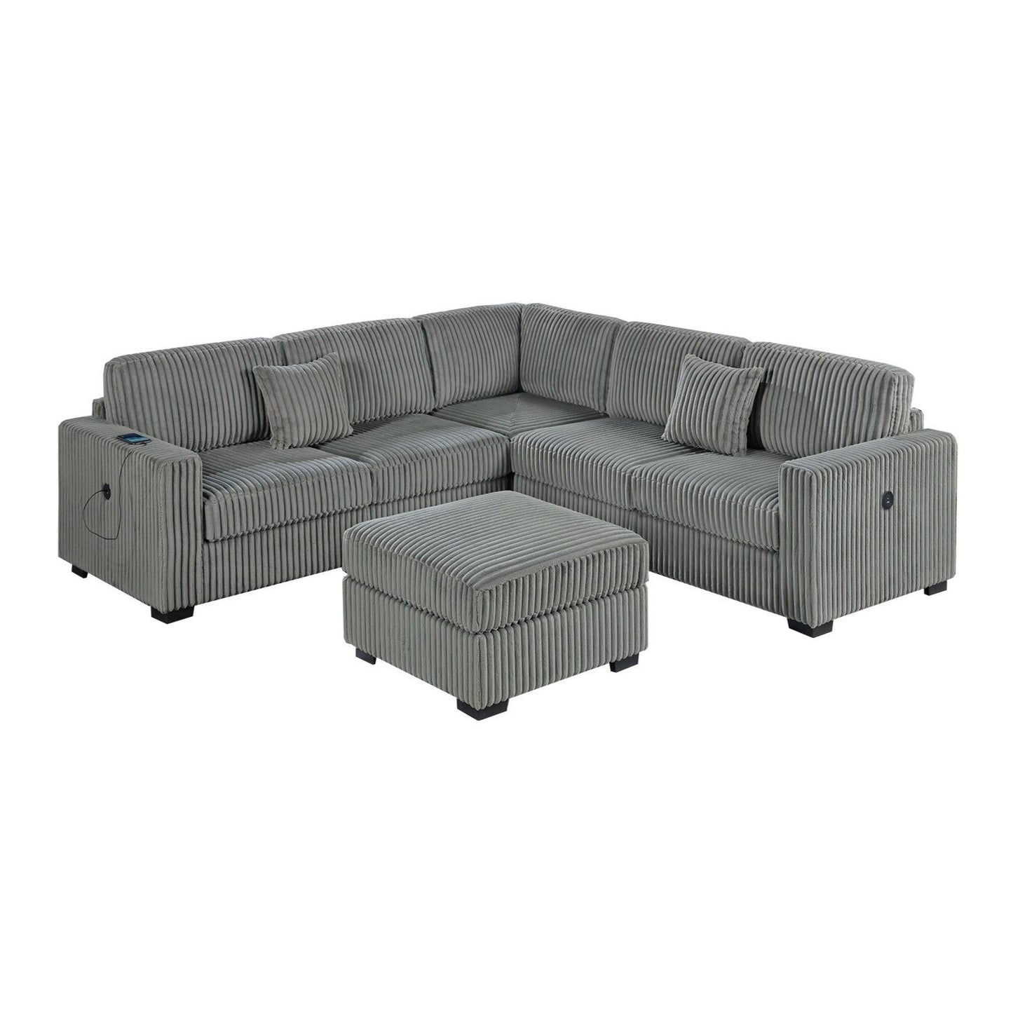 Upholstered L - Shaped 4 Piece Sectional Set With USB, Cocktail Ottoman Home Essentials