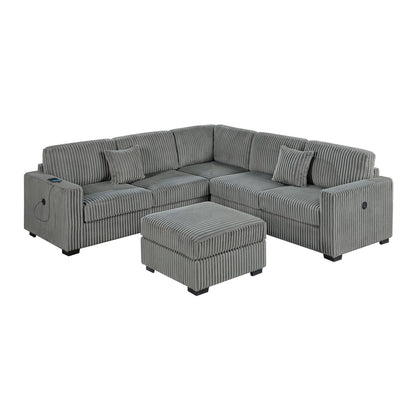 Upholstered L - Shaped 4 Piece Sectional Set With USB, Cocktail Ottoman Home Essentials