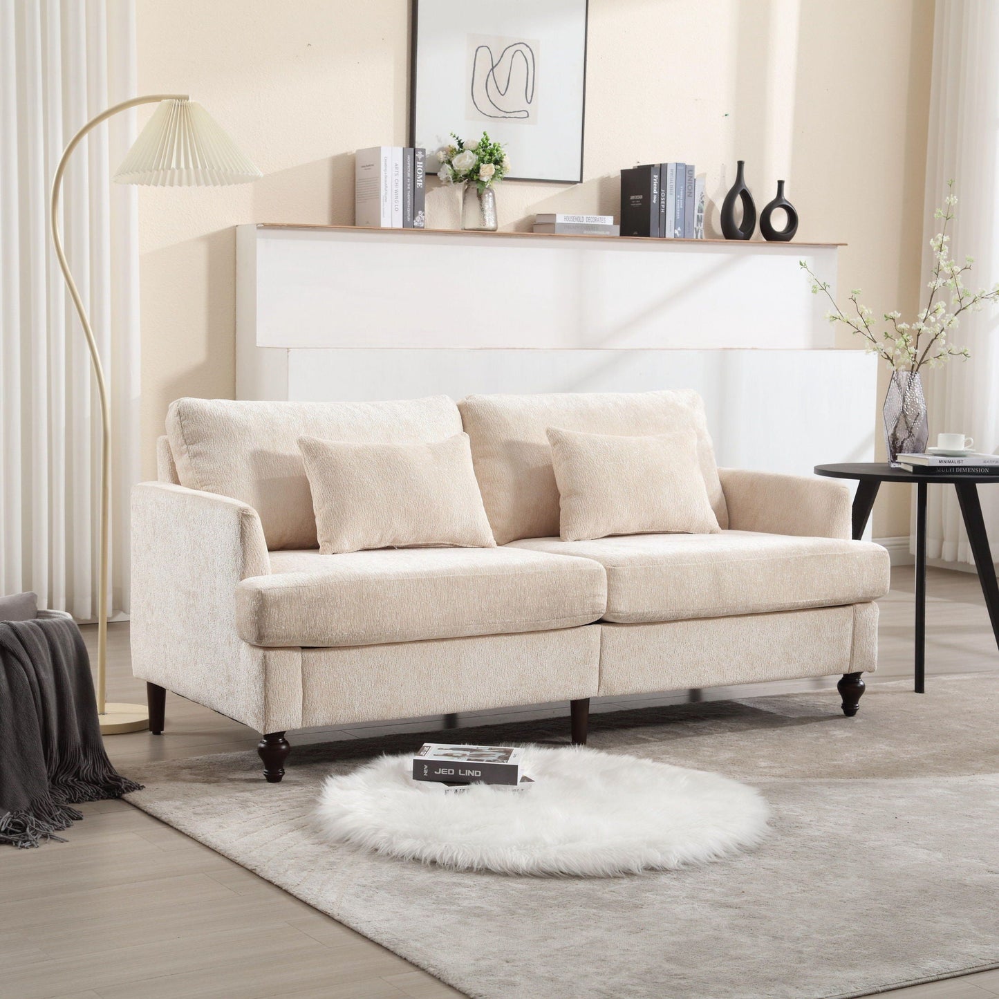 Mid Century Modern Chenille Fabric Loveseat Sofa, 2 Seat Upholstered Couch Home Essentials