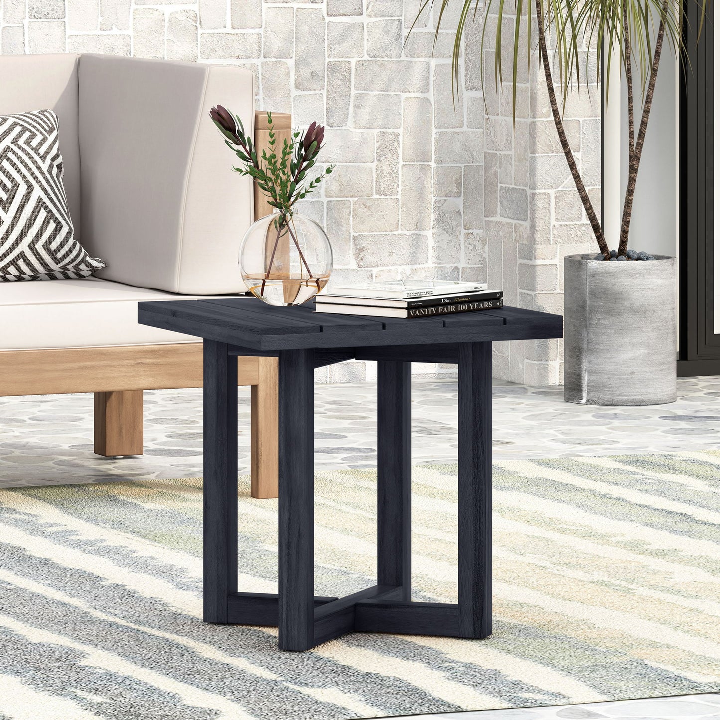Ella - Square Side Table With Cross Stretcher Base Noble House