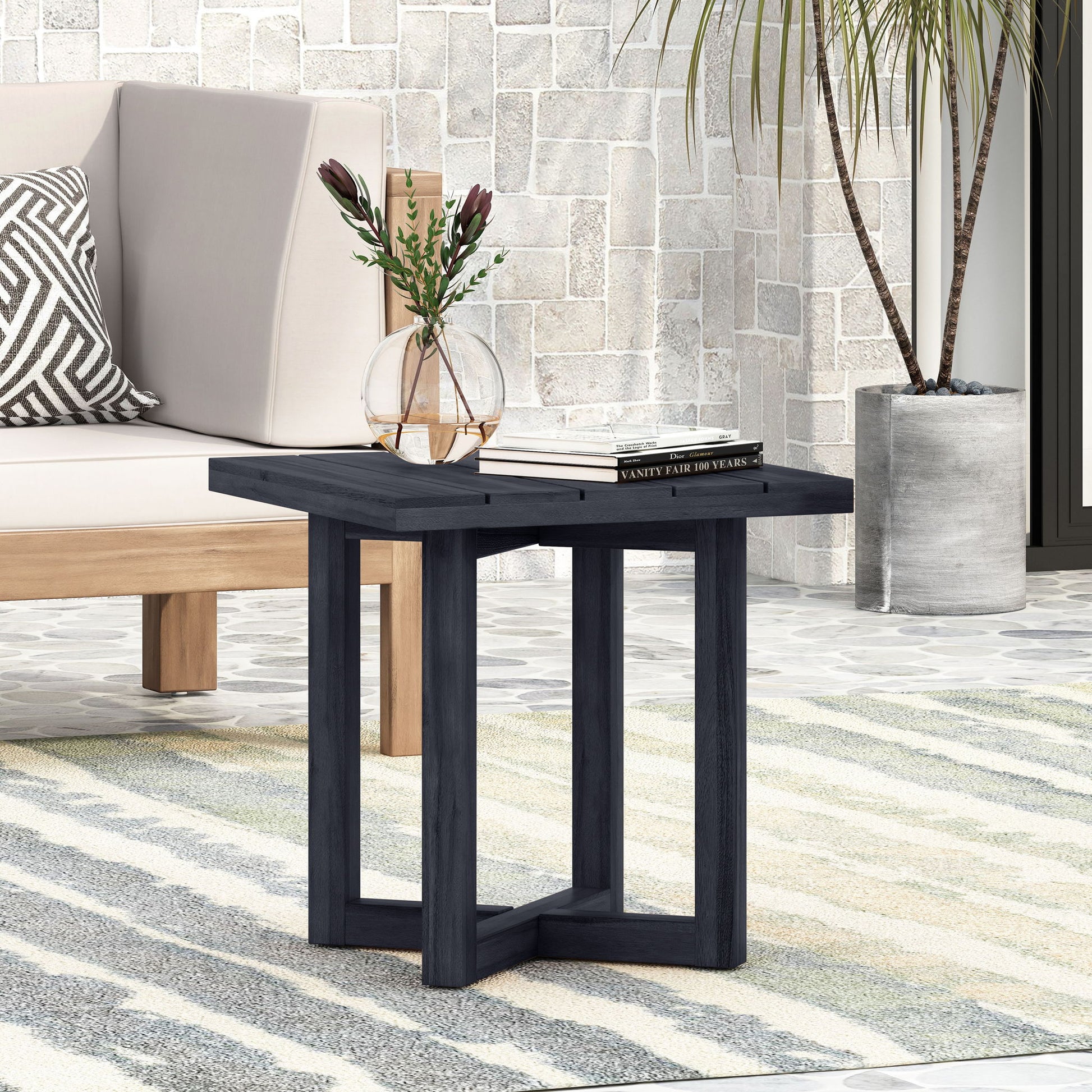 Ella - Square Side Table With Cross Stretcher Base Noble House