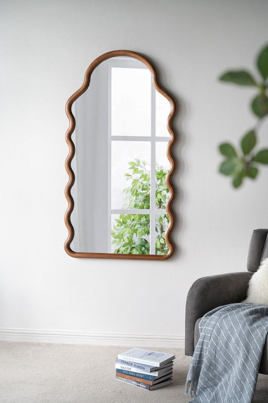 Wood Mirror With Unique Frame - Brown Daily Nest