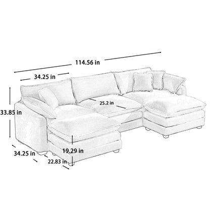 Modern Oversized Modular Cushion Sofa With Ottoman, Low Back, Deep Seating Sofa Set Home Essentials
