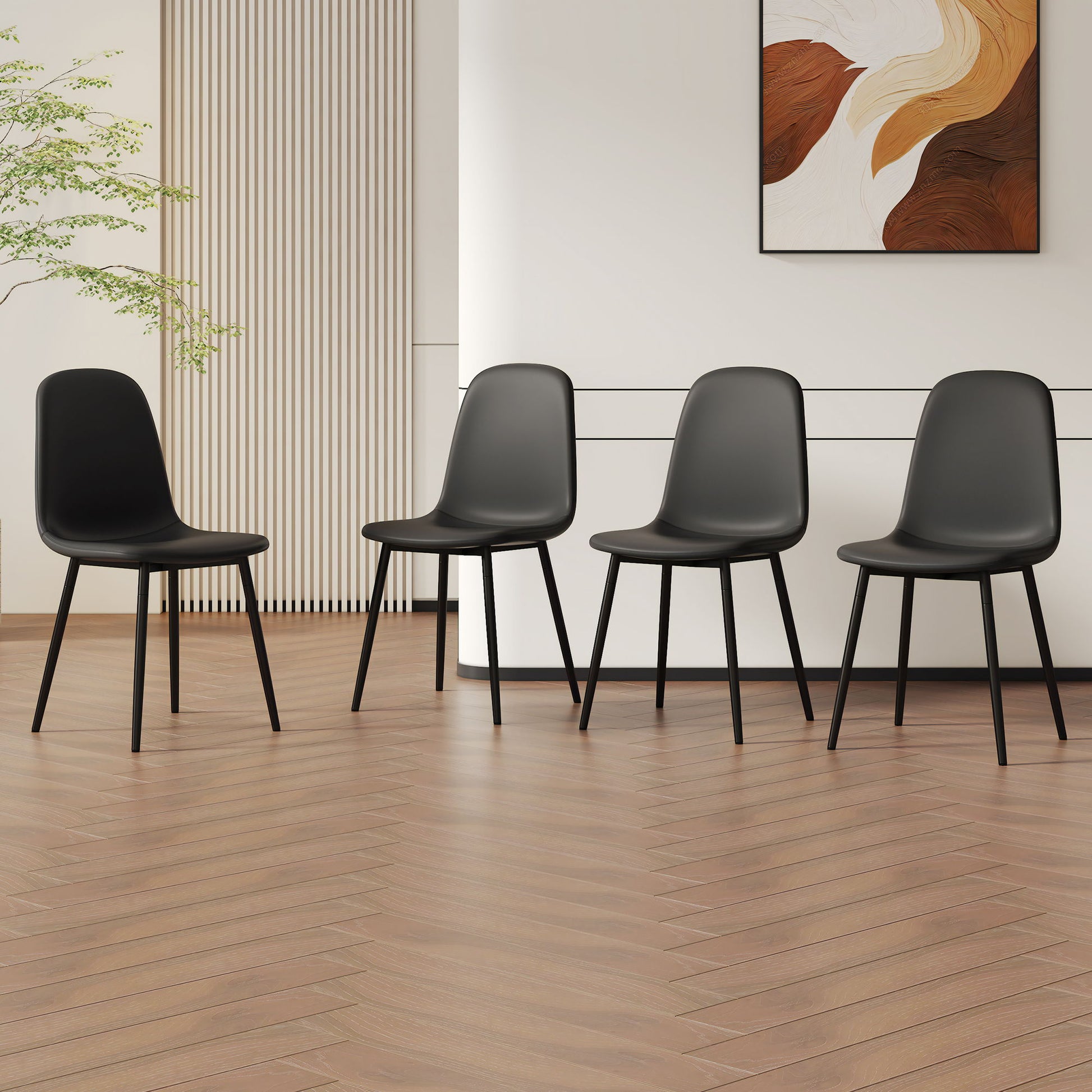 Modern Medieval Style Cushioned Side Chairs Set With Black Metal Legs For Kitchens Home Essentials