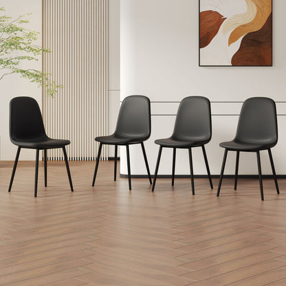 Modern Medieval Style Cushioned Side Chairs Set With Black Metal Legs For Kitchens Home Essentials