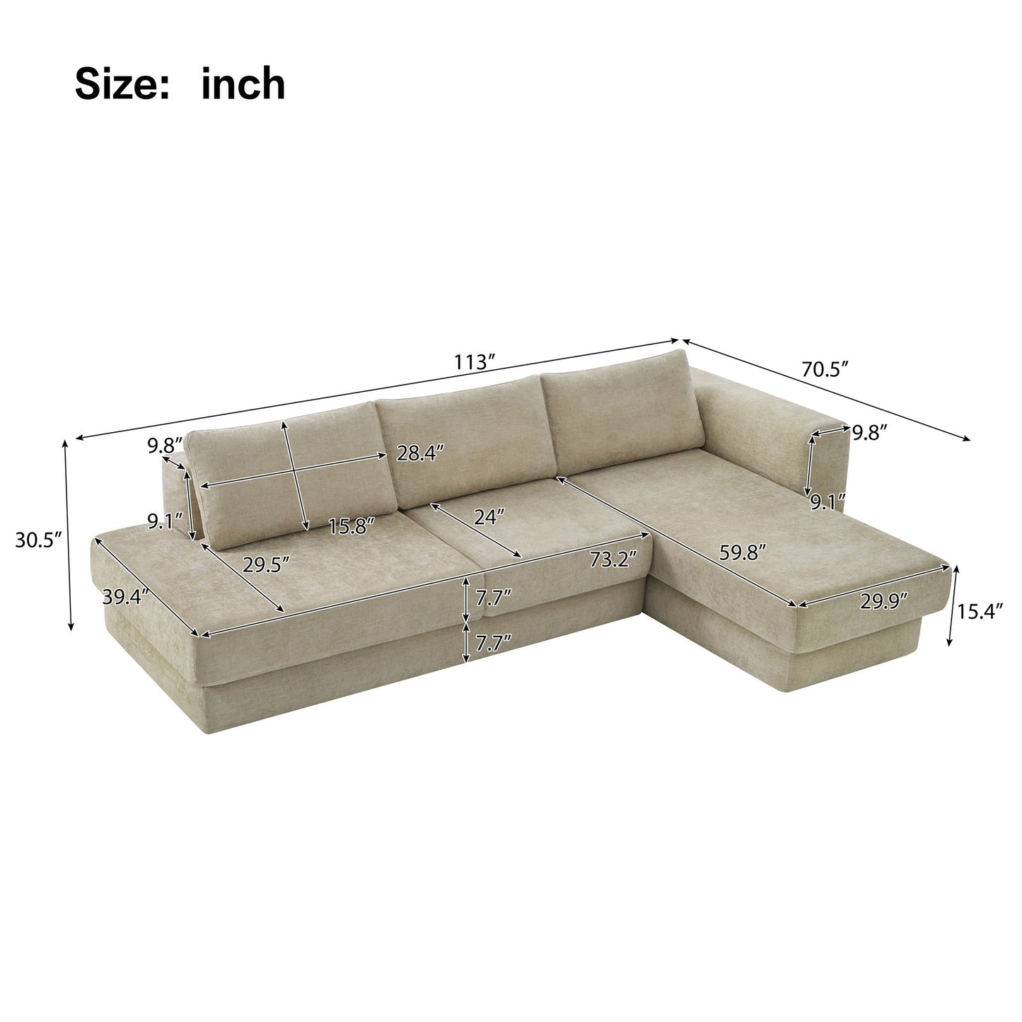 L-Shaped Modular Sofa With Double Layer Cushion Noble House