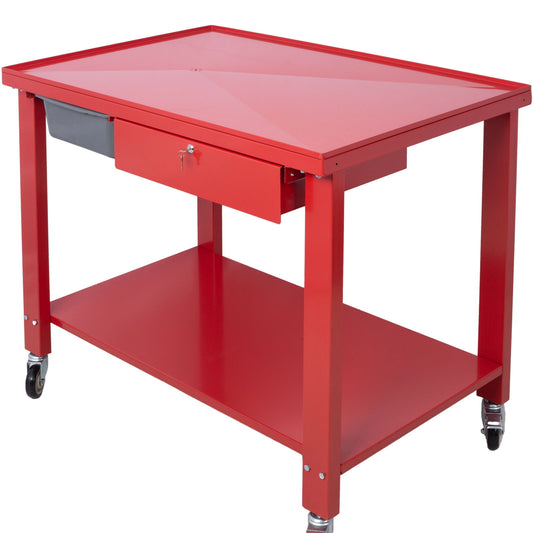 Transmission Teardown Work Station 1 / 2 Ton Capacity Sloping Drain Table Locking Drawer Removable Drain Basin Full-Width Lower Shelf Four 4" Caster Wheels Daily Nest