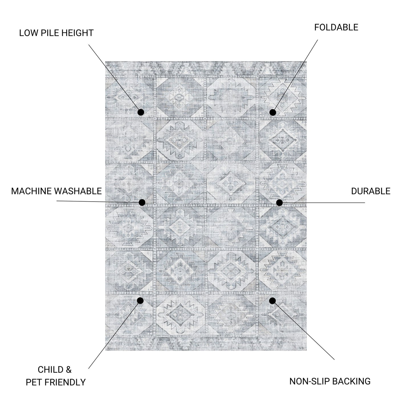 Toucan - Washable Non - Slip Area Rug - Silver Icona Home Decor