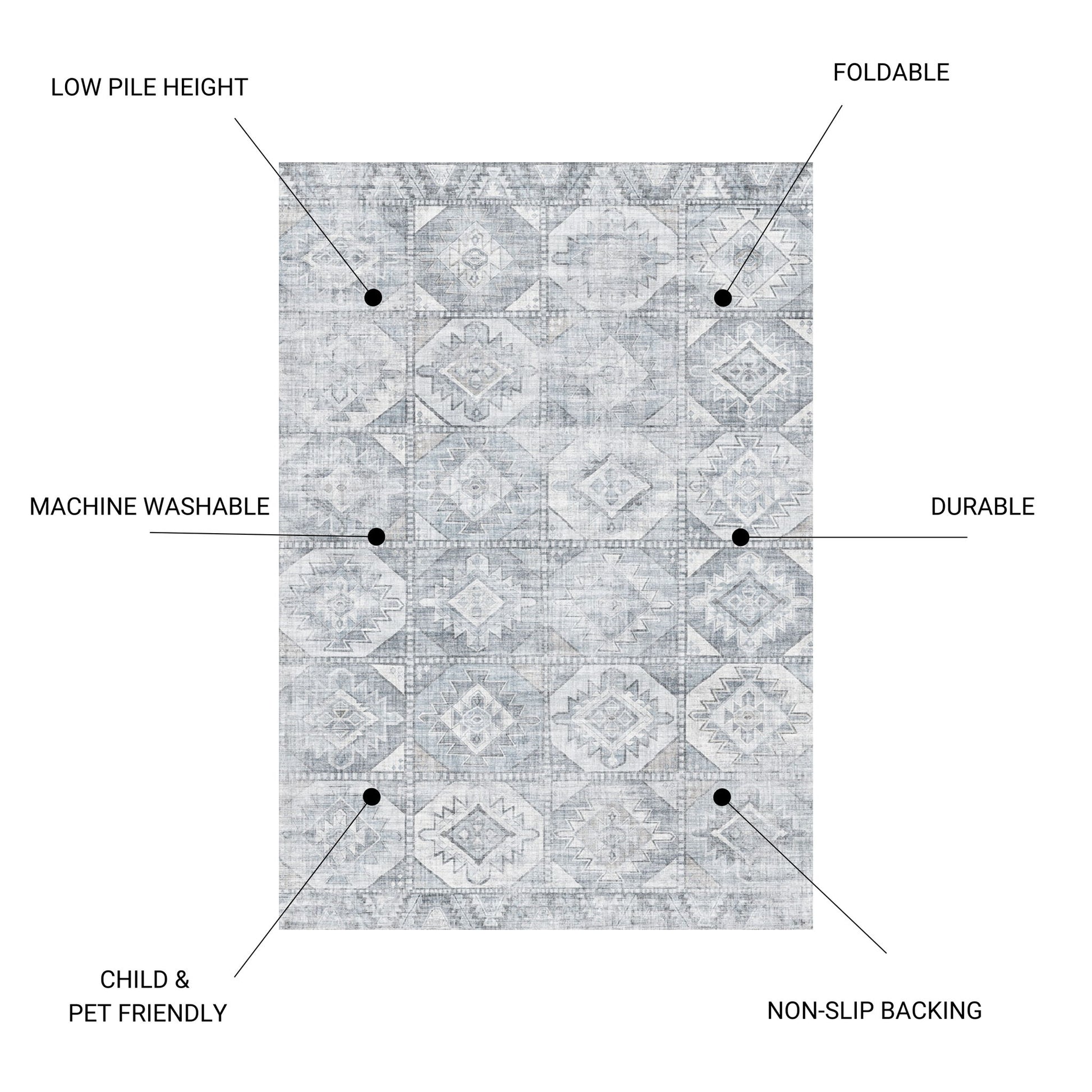 Toucan - Washable Non - Slip Area Rug - Silver Icona Home Decor
