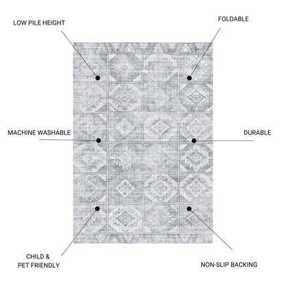 Toucan - Washable Non - Slip Area Rug - Silver Icona Home Decor
