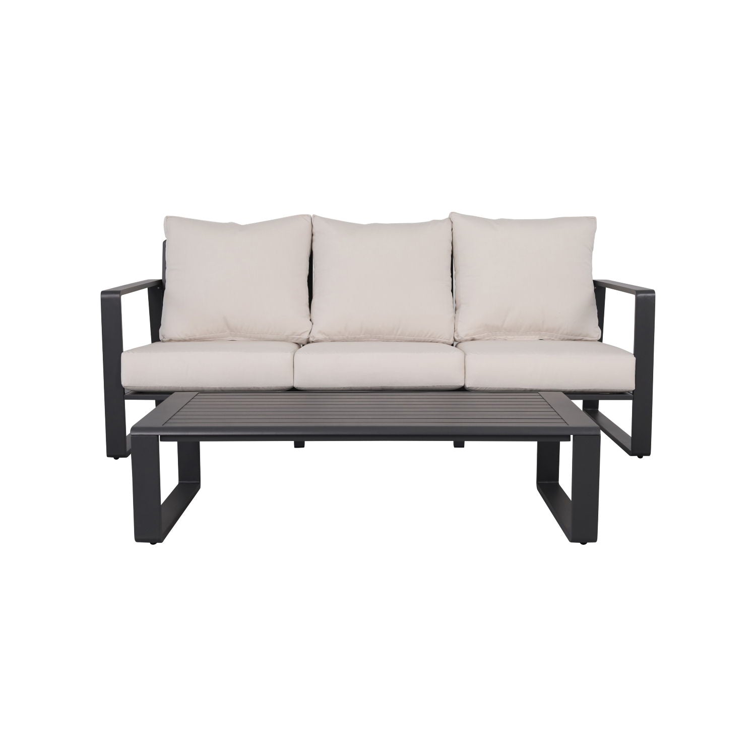3 Person Sofa With Rectangular Coffee Table, Cushions Tino Tino - Beige LSI Patio Furniture