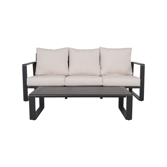 3 Person Sofa With Rectangular Coffee Table, Cushions Tino Tino - Beige LSI Patio Furniture